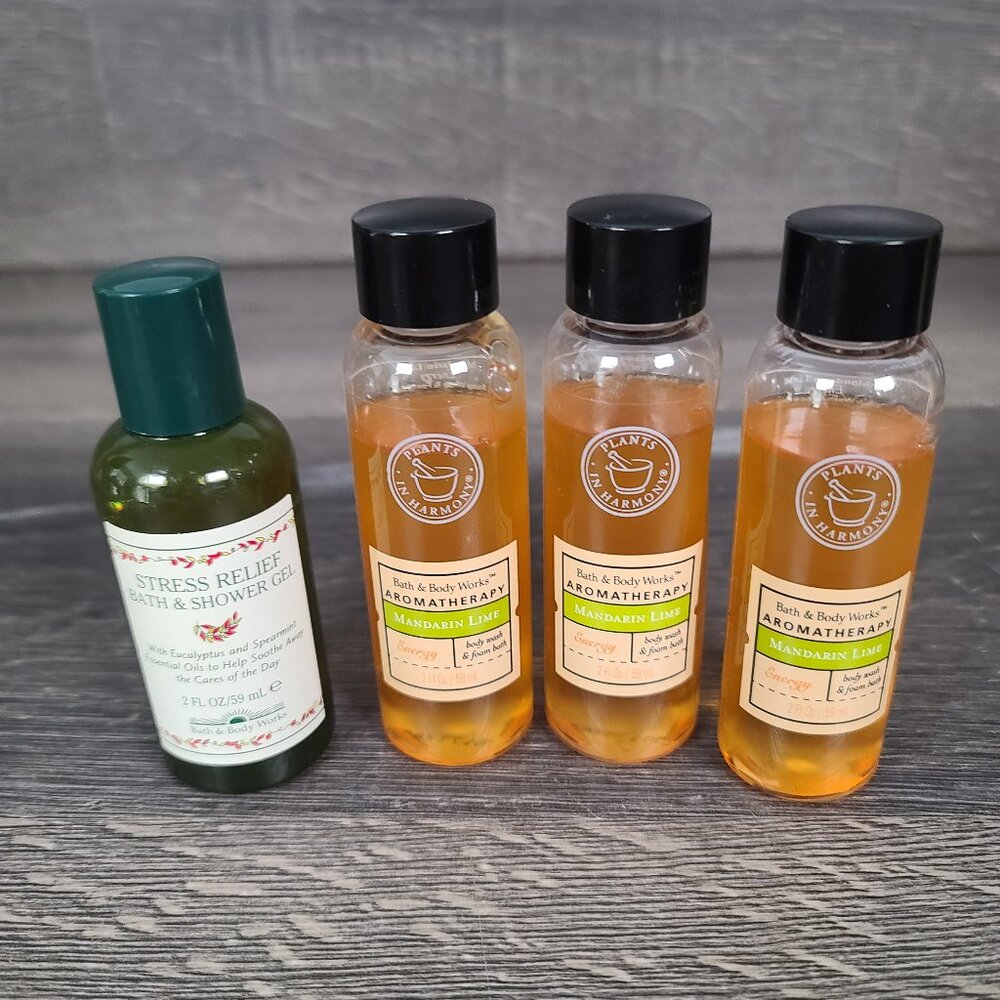 Bath & Body Works Lot of 4 Aromatherapy Body Washes Mandarin Lime Stress 2oz